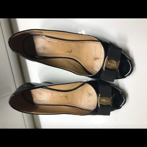 Salvatore Ferragamo black patent wedge heels